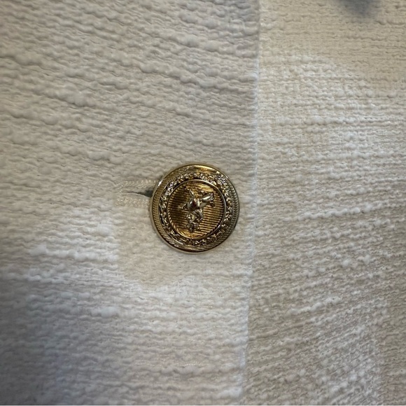 ZARA gold Button white Tweed Blazer Jacket Large - Picture 7 of 9